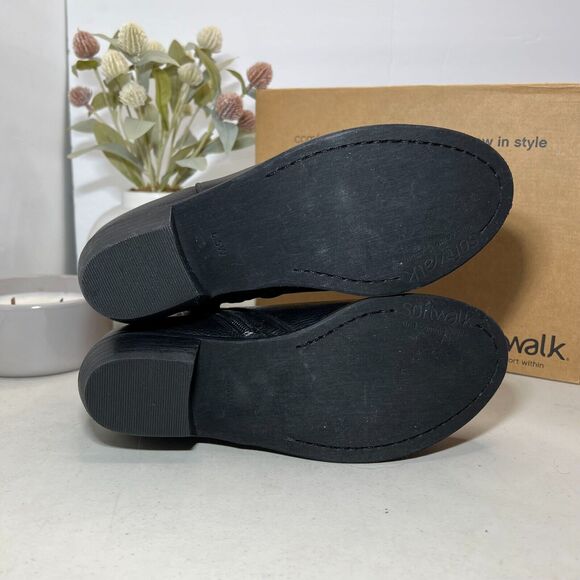 Soft Walk Rocklin Round Toe Block Heel Leather Booties Black Women's 6.5 W NWB - Picture 7 of 8